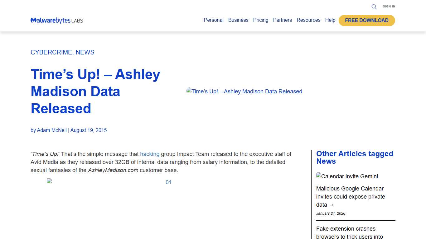 Time’s Up! – Ashley Madison Data Released | Malwarebytes Labs