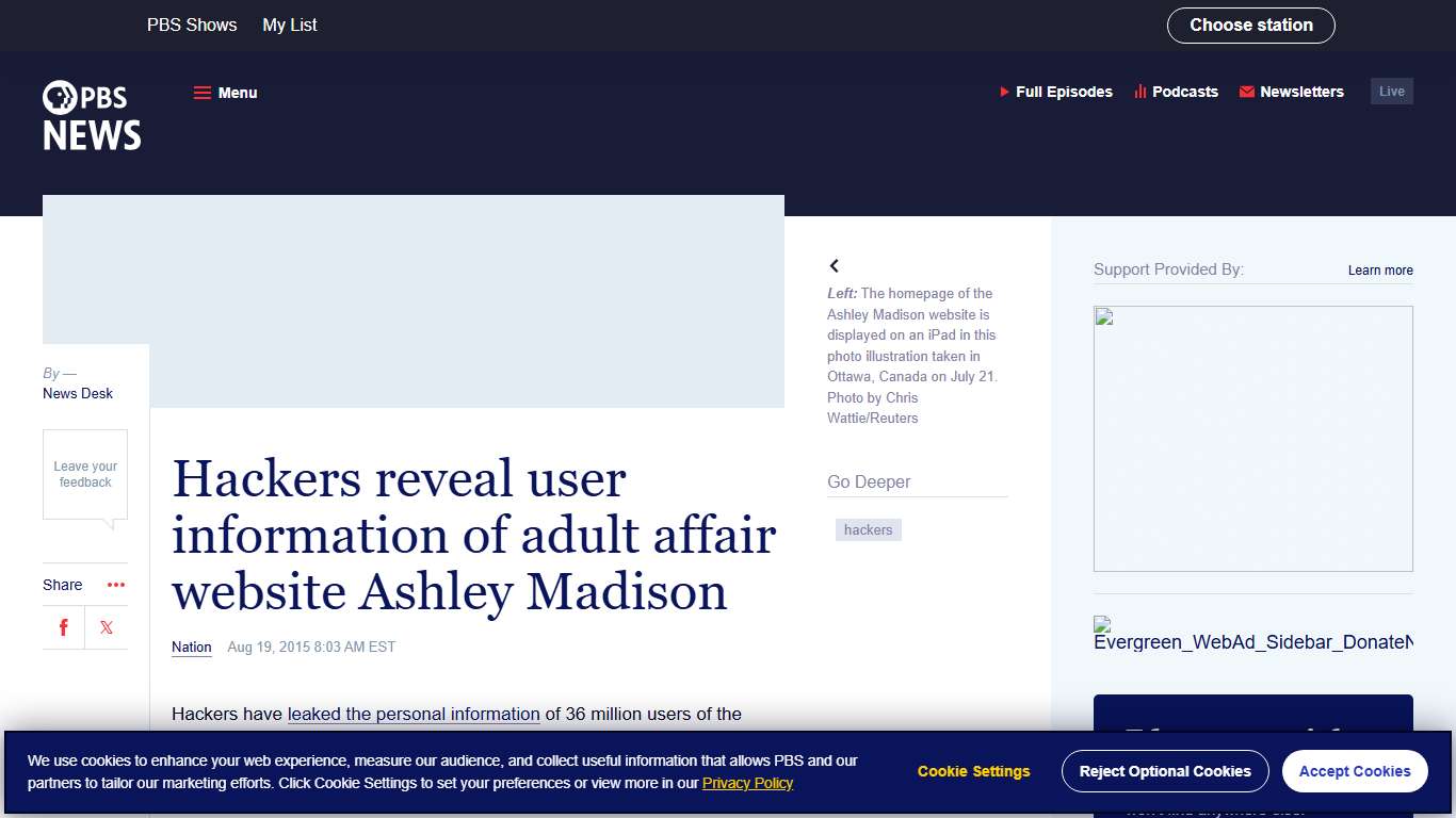 Hackers reveal user information of adult affair website Ashley Madison | PBS News